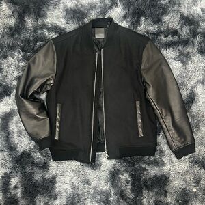 Theory Wool Bomber Jacket With Lamb Leather Sleeves Size L (worn once)